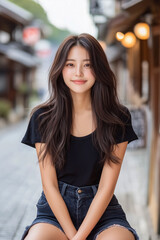 Obraz premium Outdoor Portrait of Young Asian Woman in Natural Light 