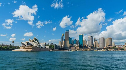 Fototapeta premium The city skyline of Sydney, Australia. Circular Quay and Opera House. touristic points, travel photos, sunny sunny day