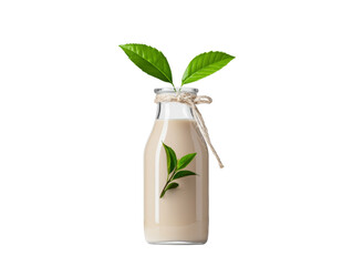 Milk bottle with fresh green leaves symbolizing natural dairy products png
