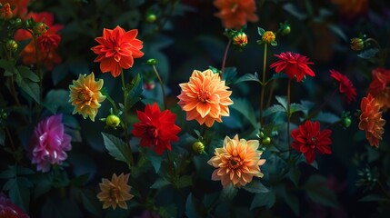 13. Dark background with strikingly colorful flowers, creating a stark and beautiful contrast