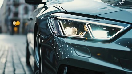 Fototapeta premium headlight of modern prestigious car closeup beautiful headlights of a car and gray color.
