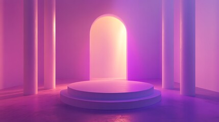 3d render of a stage with neon light.