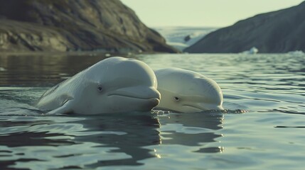 Naklejka premium Underwater View of Beluga Whales