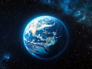 Fototapeta premium The earth is shining in the space surrounded by millions of stars