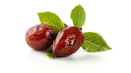 red Jujube with leaf fruit isolated on white background.