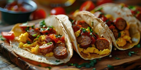 Spicy Pork Sausage Tacos with Eggs