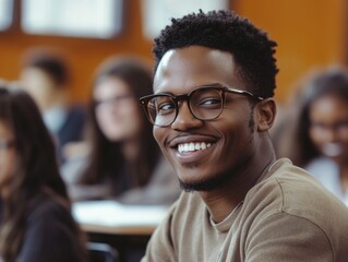 Fototapeta premium Smiling Black Man in School