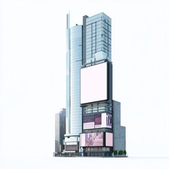 3D Render of a skyscraper with multiple rooftop pools, on isolated white background