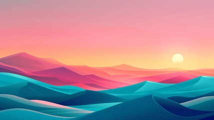 128. Minimalist vector summer scene with smooth gradient hills and open space for text, suitable for backgrounds, banners, and greeting cards