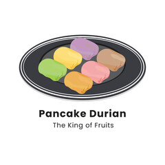 Hand drawn vector illustration of Durian Pancakes. Durian pancakes are dessert made from Durian fruit wrapped in wheat flour dough with various flavors.