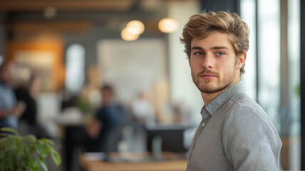 Fototapeta premium young, beautiful man in a contemporary office ,