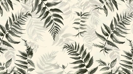 Fototapeta premium 213. Elegant pattern with intertwining fern leaves and ivy, showcasing detailed natural curves and textures on a light background