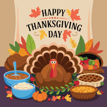 happy thanksgiving day celebration or greeting post banner vector