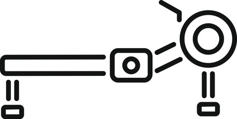 Simple icon of a robotic arm manipulating a detail with a laser beam in a manufacturing line