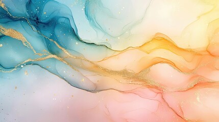 Obraz premium Vibrant abstract fluid art with blue and gold accents Background