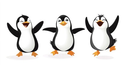 Naklejka premium Cute Penguin Dancing Vector Illustration on White Background. Playful and Joyful Penguin Character with Fun Dance Moves.