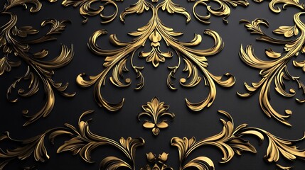 Ornate gold scrollwork on a black background.
