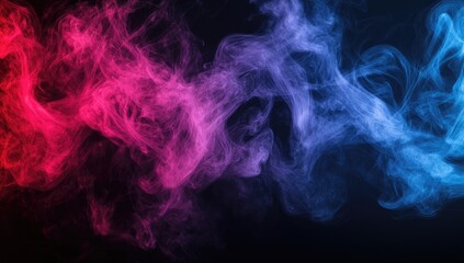 Abstract red and blue colored smoke with neon pink and purple hues on a black background, dark wallpaper, vibrant and dynamic smoke patterns