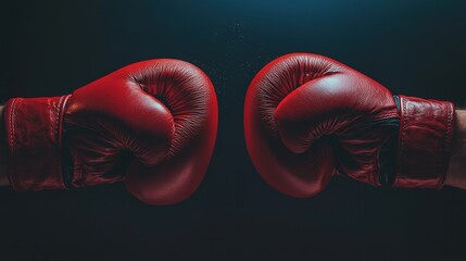 Two hands in boxing gloves gripping each other, pulling in a grapple. Sharp lighting with a clear, open background.