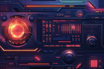 Obraz premium Futuristic control panel with glowing lights and sleek design, ideal for technology and sci-fi projects.