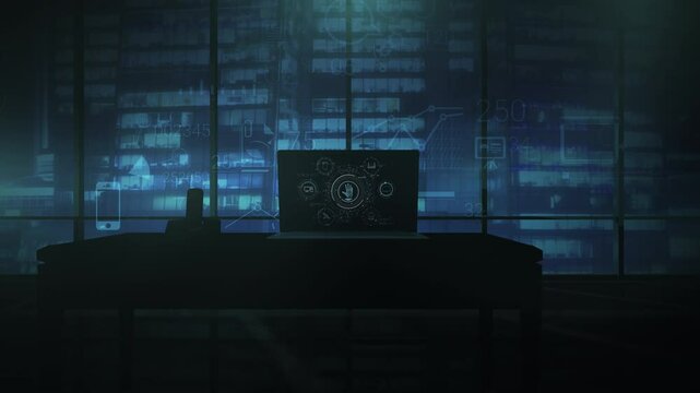 Privacy statistics graphics over a laptop silhouette.