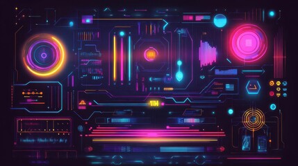 Obraz premium Futuristic digital interface with vibrant neon colors and abstract elements, perfect for technology and design themes.