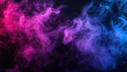 Obraz premium Red and blue neon-colored smoke against a dark background, abstract vape art texture with neon pink, violet, and turquoise swirls, dark purple liquid, space for text or design, colorful wallpaper