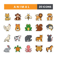 Animal icon set in outline color style