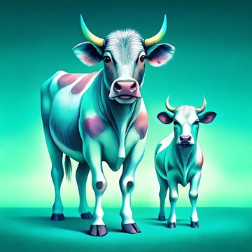 a picture of a cow and a calf on a green background upscayl 8x realesrgan x4fast