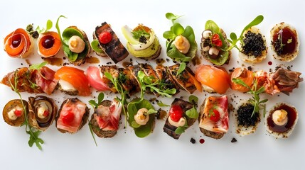 Artfully Crafted Gourmet Appetizer Platters with Vibrant Colors and Textures