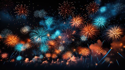 Fototapeta premium Festive fireworks show firecrackers in the night