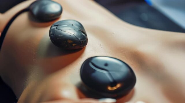 Hot stone massage technique demonstrated on a client at a wellness center during a relaxing spa session