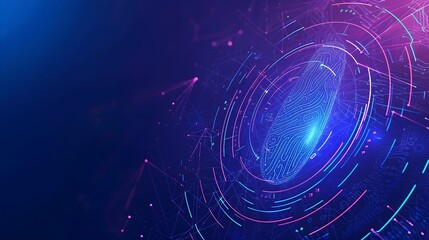 A glowing fingerprint on a colorful techno background