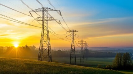 Photo of High-voltage power lines , Generative AI