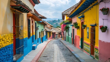 Naklejka premium Colorful Colonial Street in South America