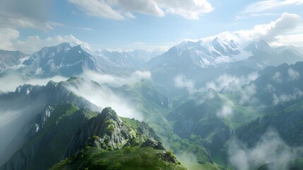 Naklejka premium Majestic Mountain Range with Clouds and Peaks