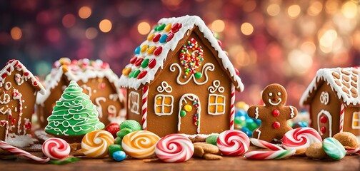 Naklejka premium abstract wallpaper illustration of of gingerbread house decorations