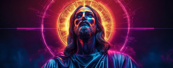 Jesus Christ in Hyper-Realistic Holographic Neon Synthwave Style