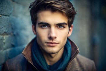 Fototapeta premium Close-up portrait of handsome man in leather jacket