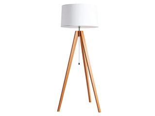 Modern tripod floor lamp with white lampshade and wooden legs