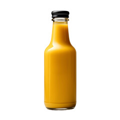 Fresh orange juice in a glass bottle on a black background