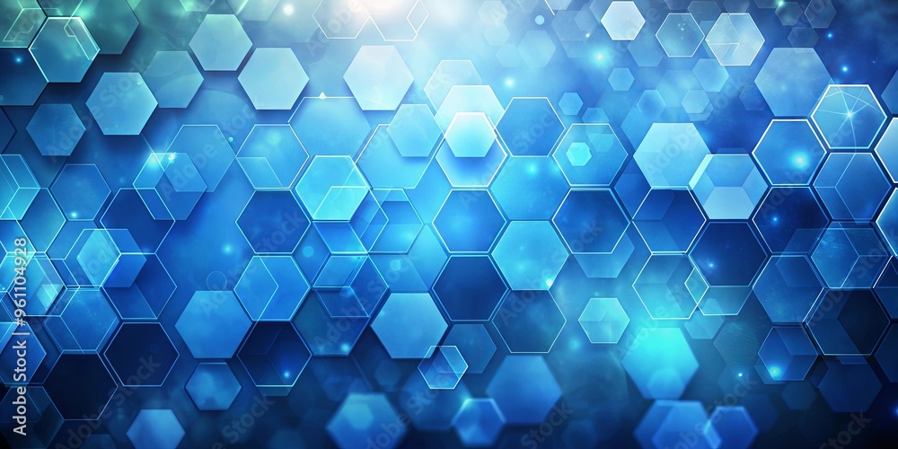 Wall mural abstract of blue hexagons with bokeh background for graphic design projects
