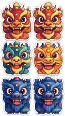 Fototapeta premium Three colorful chinese lion costumes posing together