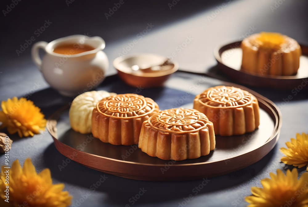 Sticker mid-autumn festival, mooncakes.