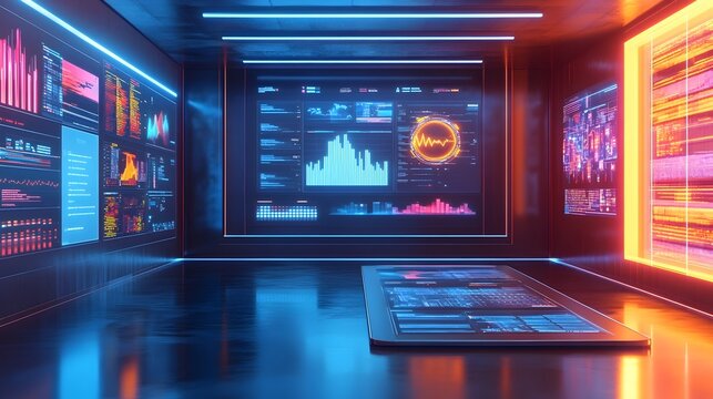 Futuristic Business Intelligence Dashboard with Dynamic Data Visualization Displays