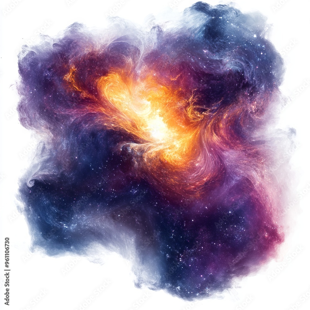 Wall mural harmonious nebula cloud patterns swirling in an abstract cloud shape isolated on white background