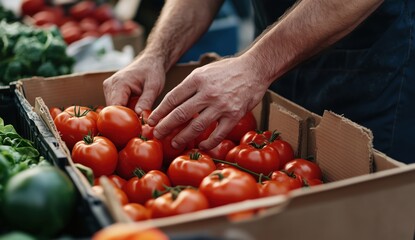 man sorting tomatoes on the counter