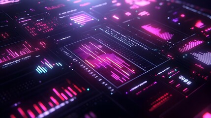 Obraz premium Futuristic Neon Lit Data Visualization of Net Promoter Score Metrics