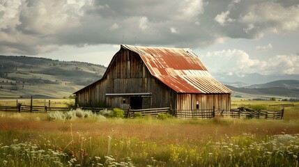 Obraz premium Rustic Barn in a Rolling Meadow