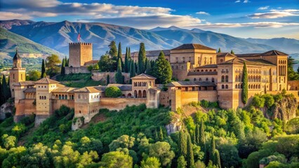 Panoramic view of the Alhambra in Granada showcasing intricate Moorish architecture, Alhambra, Granada